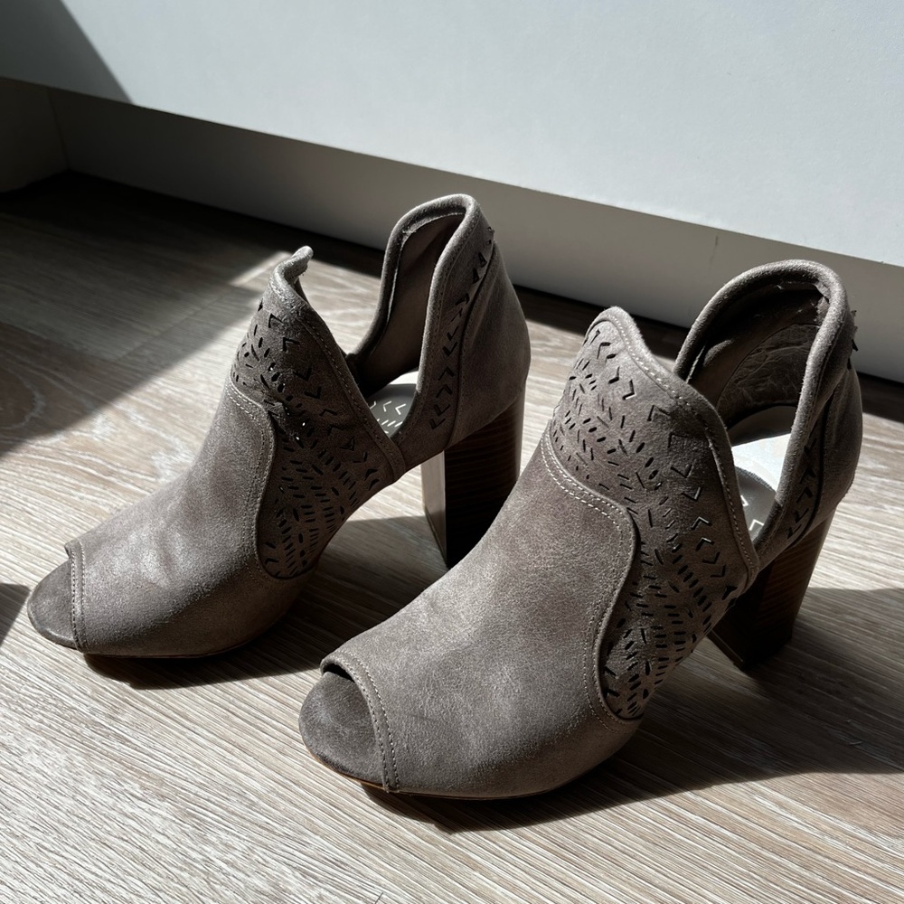 Fergalicious by Fergie Doe Grey Harvey Ankle Open Toe Booties